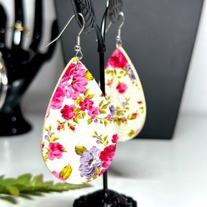 Leather Earrings Teardrop Floral Earrings